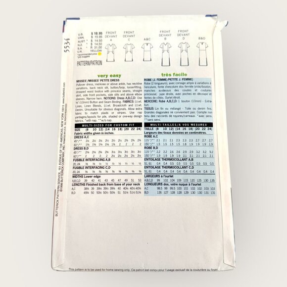 Vintage 1990s Butterick Sewing Pattern 5534 Dress Size 14-18 - Picture 2 of 2